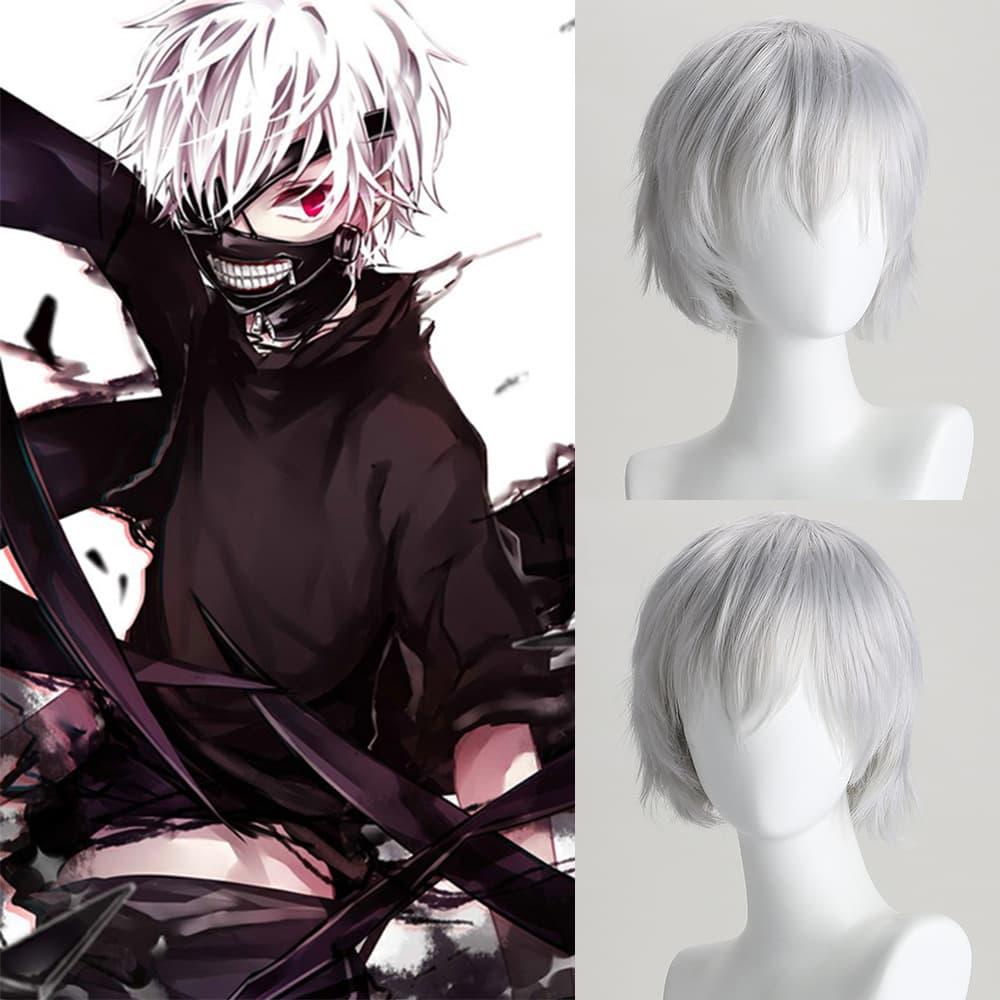 Anime Cosplay Wig Tokyo Ghoul Kaneki Ken Silver White Halloween Cosplay Wig