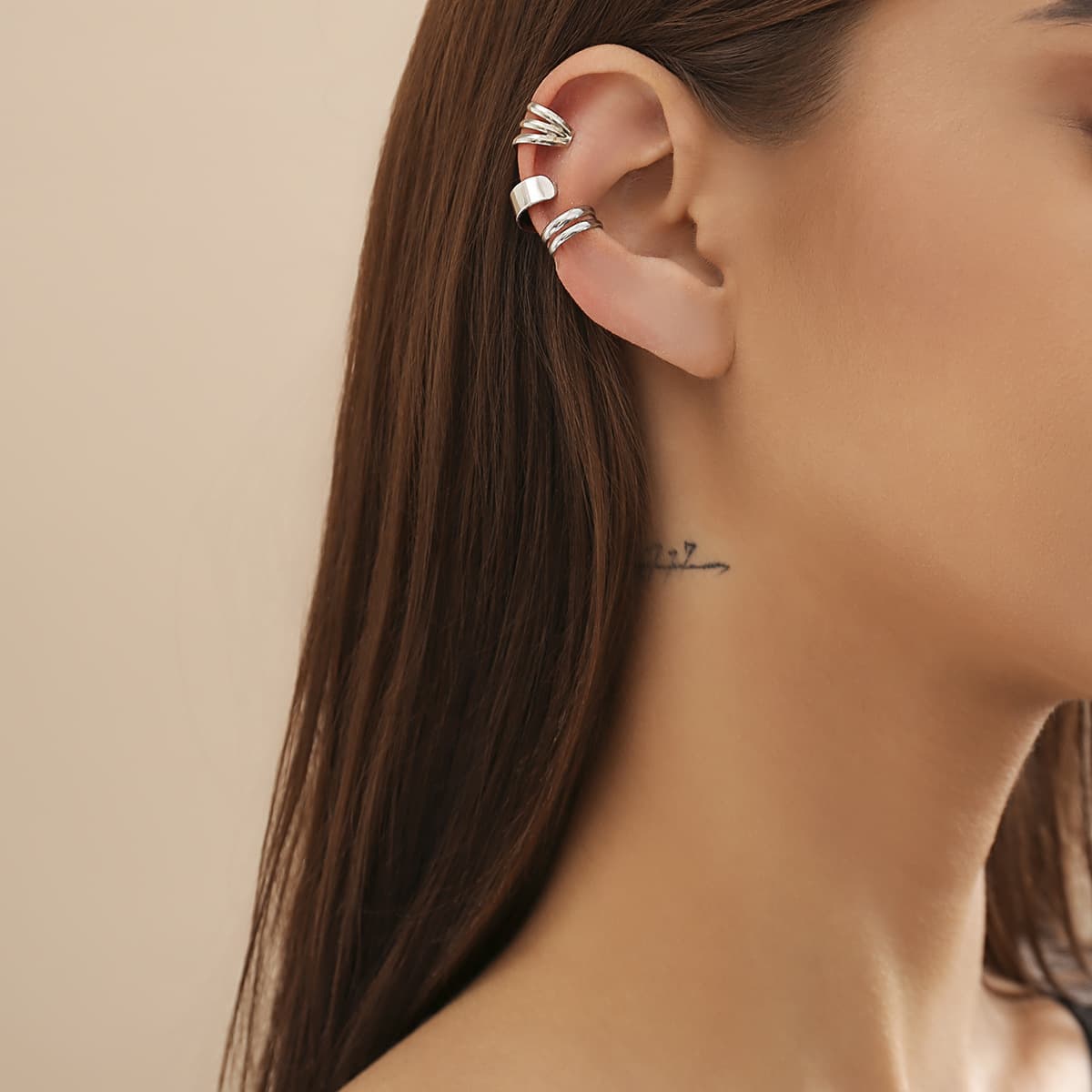 European and American Cross-Border Design Metal Shiny Waterdrop Bean Ear Clip, Geometric Plain Wrinkle Stud Earring Hoop