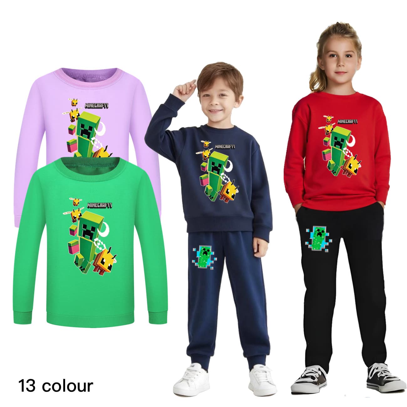 Minecraft Boys Girls Round Neck Sweatshirt Sportswear Set 5766