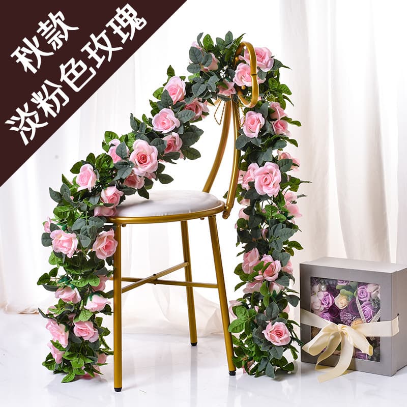 Factory Direct Rose Vine Artificial Flower Vine for Air Conditioner Pipe Home Decoration Simulation Rose Vine