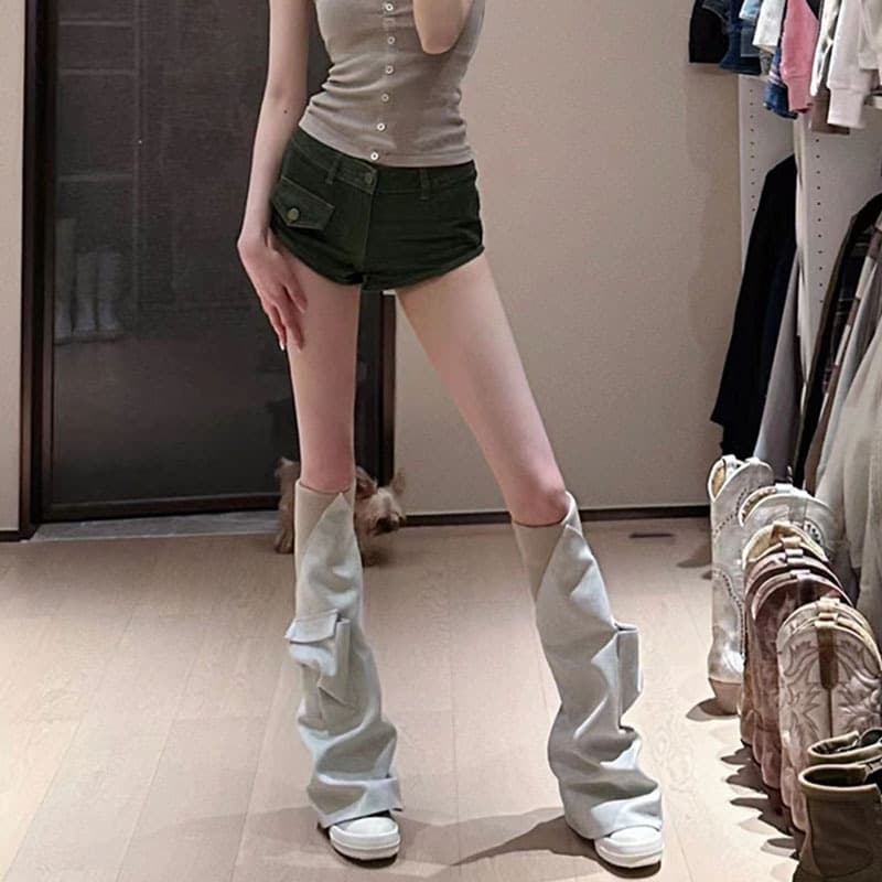 In Stock~~Detachable Leg Boots Street Style Long Canvas Goddess Pocket Boots Over-the-Knee High Knight Boots