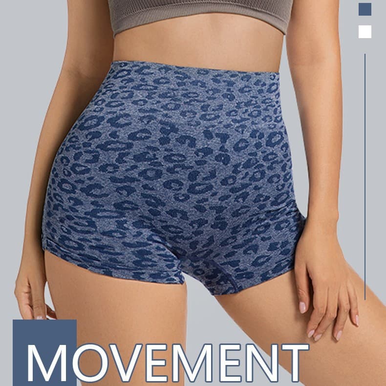 Cross-Border Ready-Made Sexy Leopard Print Yoga Shorts Fitness High-Waisted Tummy Control Sports Three-Point Pants Peach Butt Lifting Shorts