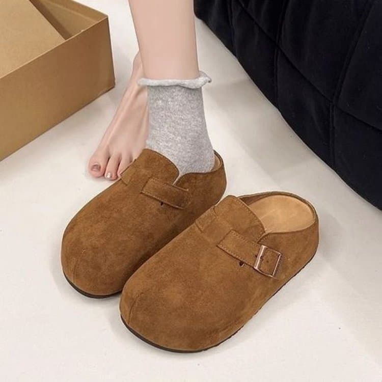 Birkenstock shoes for women 2025 new commuting outer wear thick-soled lazy casual slip-on retro toe-cap half slippers women's shoes
