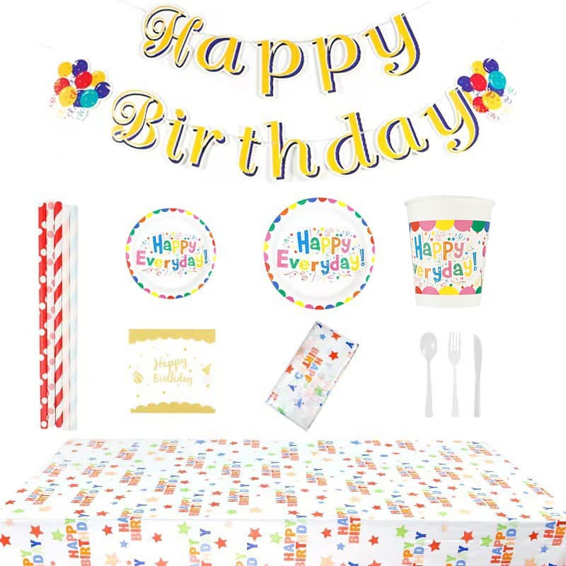 Amazon Disposable Paper Cups Picnic Paper Plate Children's Birthday Party Tableware Set Cake Plate Disposable Paper Plate