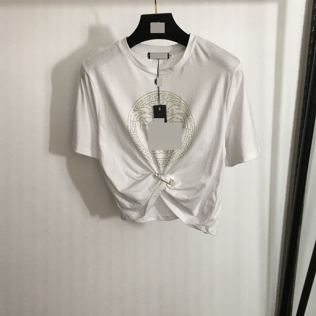 New Nanyang Export Letter Print Medusa Pin Waist-Cinching Cropped Casual Short-Sleeve T-Shirt Top