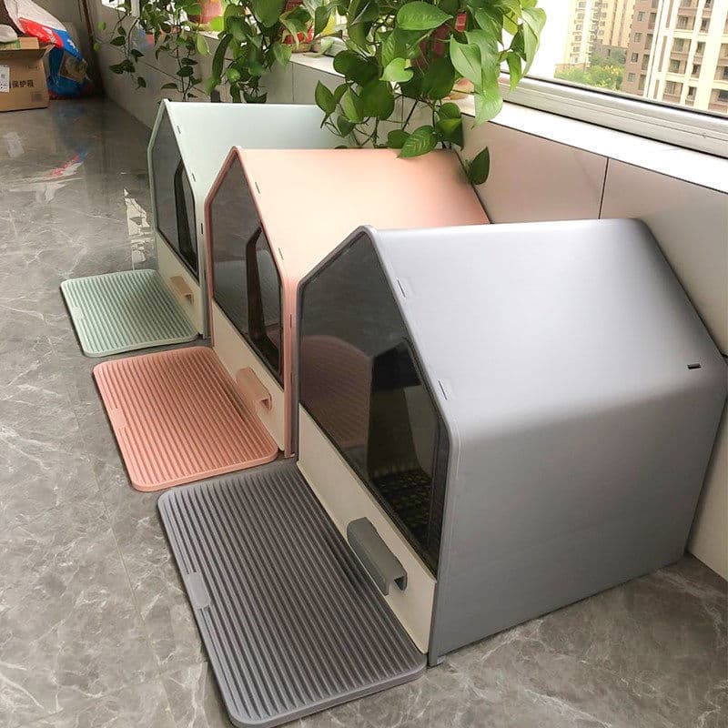 Large, extra-large, fully enclosed, odor-proof, splash-proof drawer-style litter box for cats.