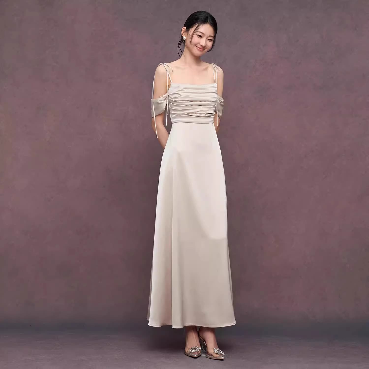 Champagne Bridesmaid Dress Premium Satin Wedding Bridesmaid Gown for Besties and Sisters, Petite-Friendly for Daily Wear