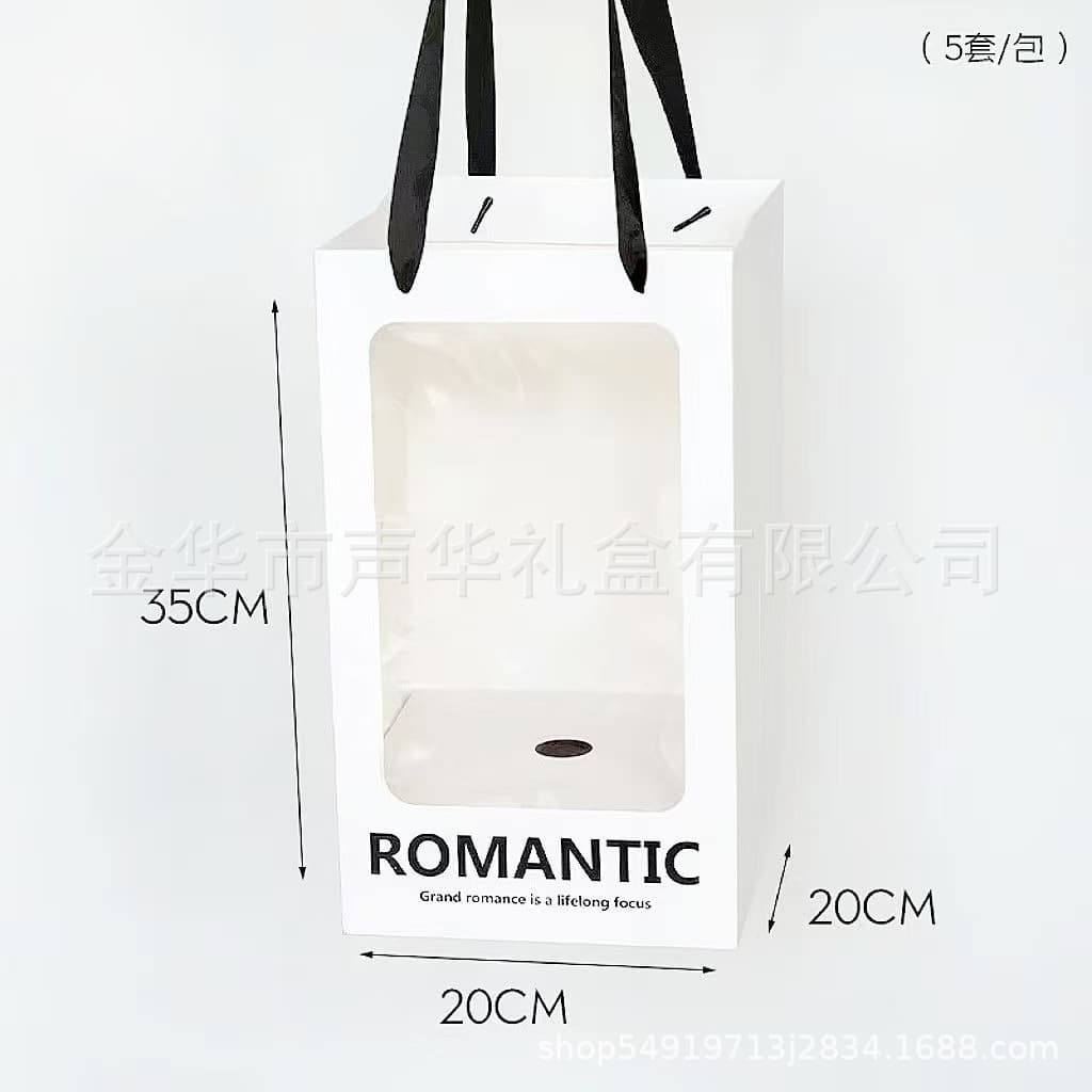 Trapezoid Bouquet Tote Bag with Clear Window Square Bouquet Handbag Flower Shop Floral Small Bouquet Packaging Bag