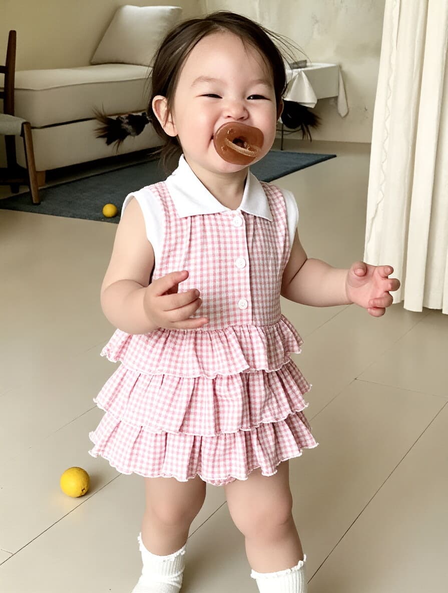 2026 Korean Style Girls Plaid Sleeveless Romper Baby Princess Dress Infant Bodysuit Dress Summer Thin One-Piece