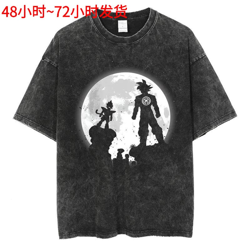Dragon Ball Hip Hop Oversized Washed Anime T-Shirts Men Black