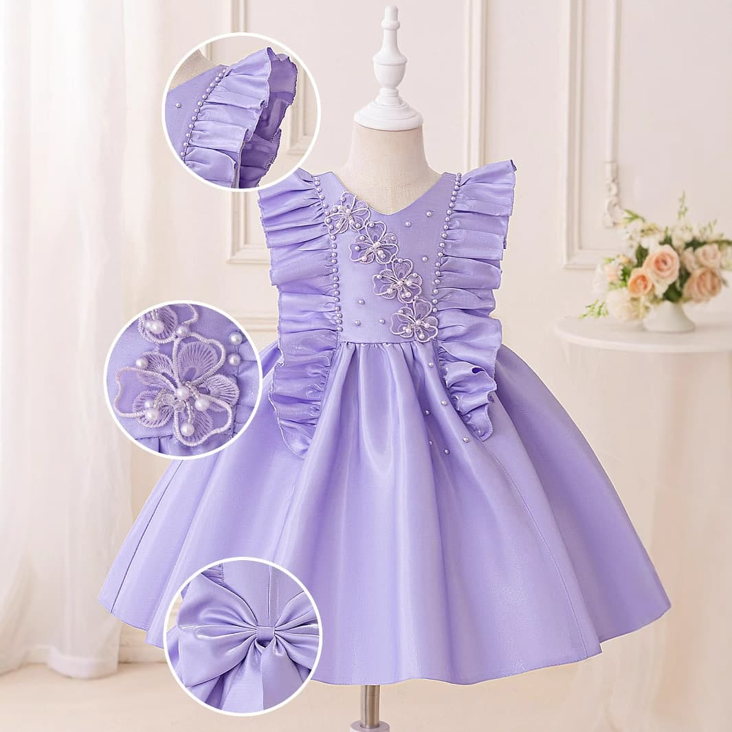 Cross-border Girls Satin Dress Children's Performance Princess Dress Flower Girl Wedding Birthday Banquet Performance Gown