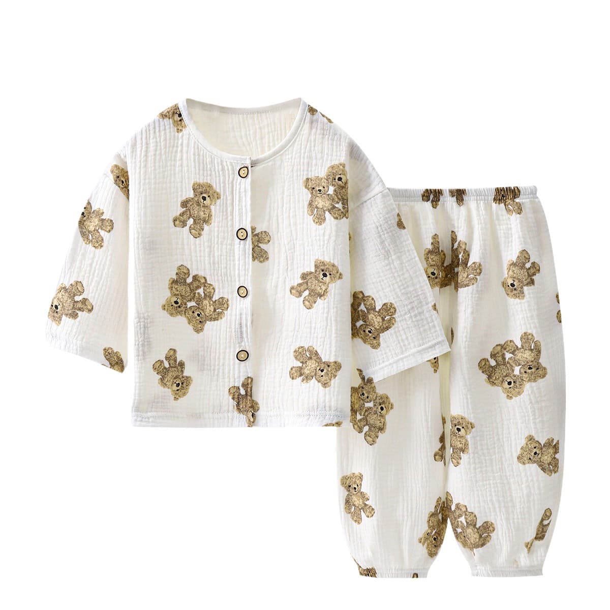 Children's Homewear Spring and Summer Thin Baby Pajamas Long Sleeve Cotton Double-Layer Soft Gauze Wearable Outside Class A
