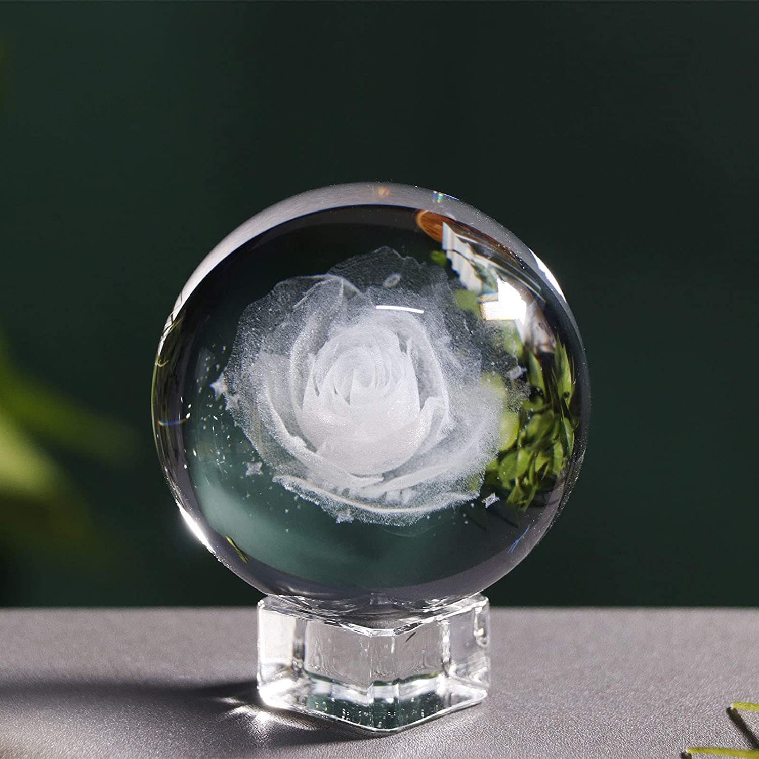 Crystal Internal Engraving Rose Crystal Ball Home Decoration Ornament - Drop Shipping Gift, Modern Minimalist