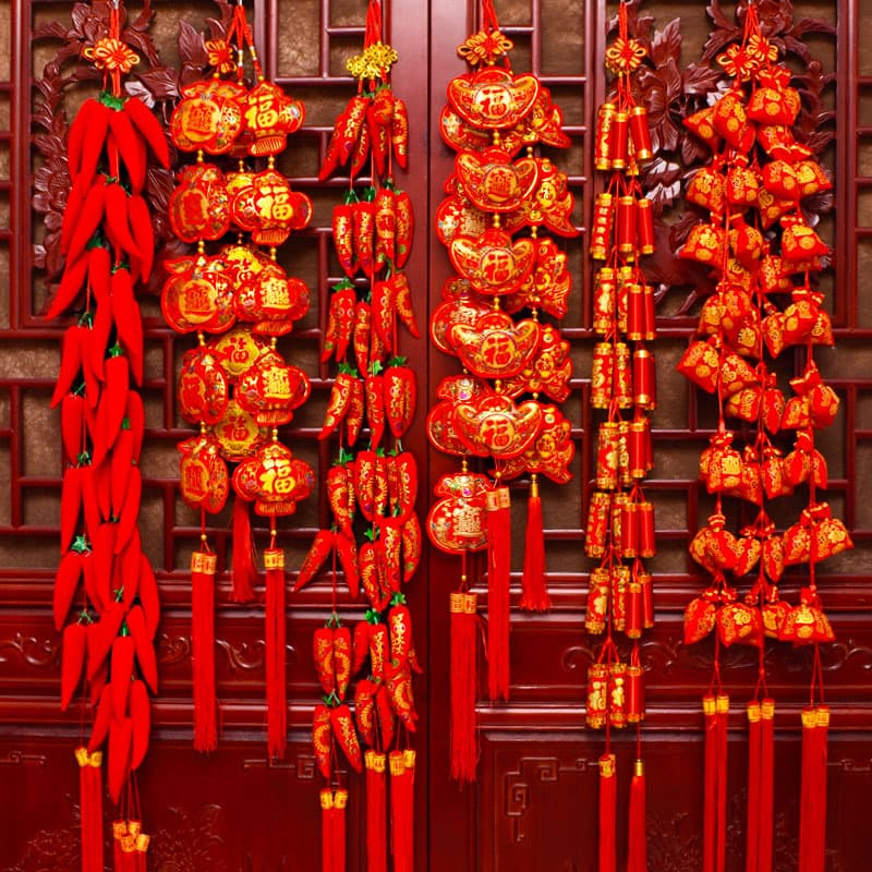 New Year Festive Red Chili String Firecracker Strand Hanging Ornament Lucky Bag 2026 Horse Year Festival Decoration Housewarming Spring Festival Wholesale