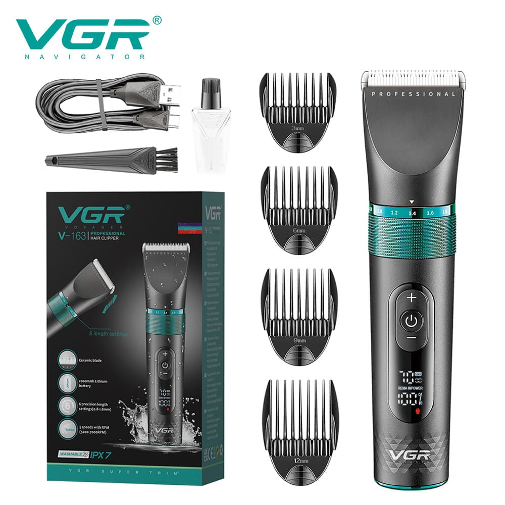 VGR163 New Cross-Border Electric Hair Clipper Home Barber IPX7 Waterproof Digital Display Hair Trimmer for Men