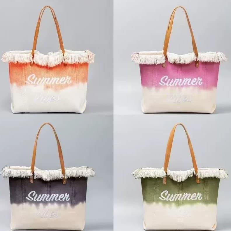 Tote Bags Embroidered Tote Bag with Fringe Zipper Commuter Bag Underarm Bag New Summer Beach Shoulder Bag