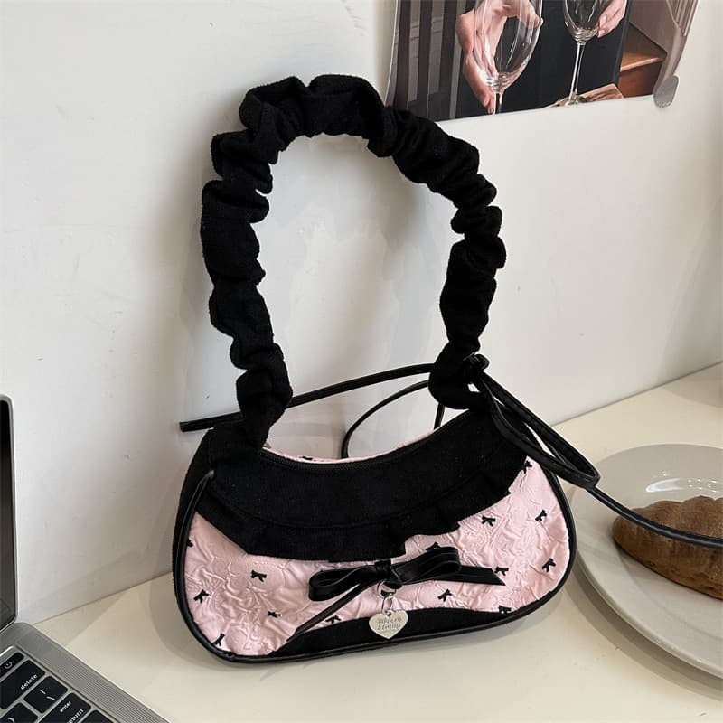 Cute denim small portable storage bag, commuter casual bag, armpit bag, black plaid color matching small shoulder bag