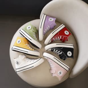 Children's High-Top Canvas Shoes for Girls 2025 Spring/Autumn New Trendy Breathable Boys' White Sneakers Kids' Cloth Shoes