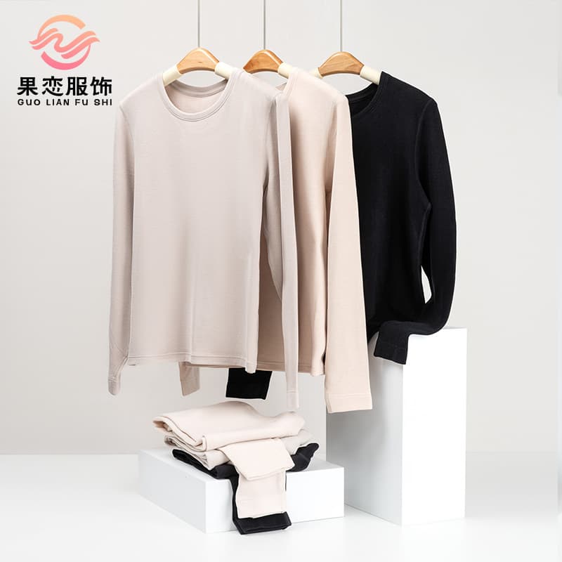 Guolian Silk Cashmere Thickened High Elasticity Comfortable Warm Suit Autumn and Winter Women's Thermal Top and Pants Set