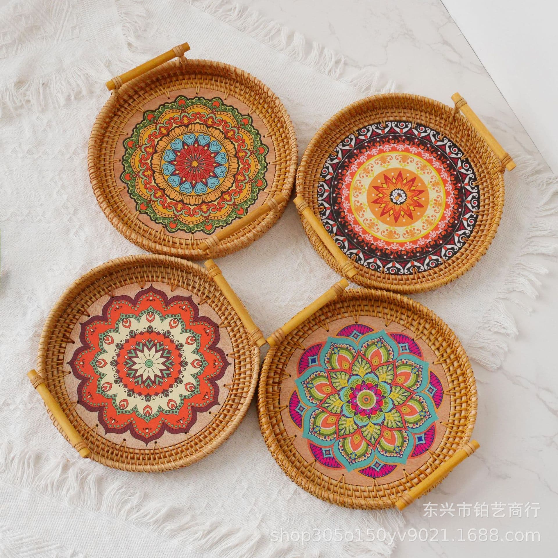 Storage Basket Rattan Wicker Snack Pastoral Hand-Woven Fruit Basket Bamboo Basket with Handle Bamboo Basket Fruit Plate Outdoor
