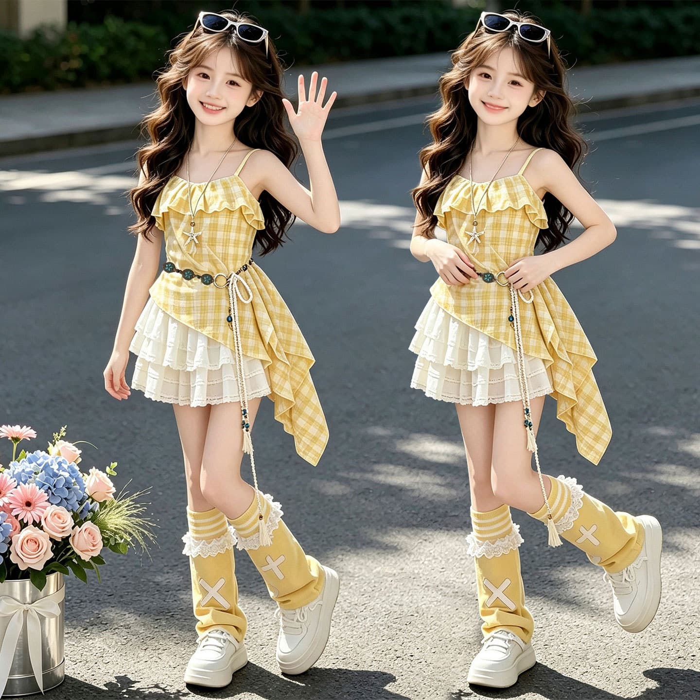 Girls' great-looking summer dress 2026 new children's cake skirt suit little girl's unique and beautiful skirt