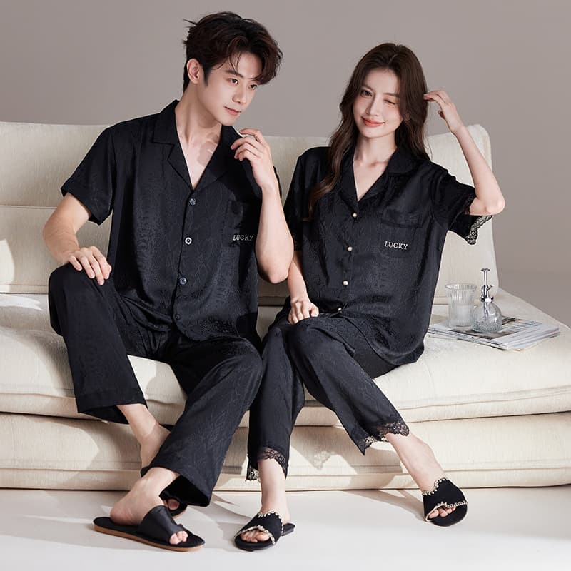 Spring Summer Ice Silk Cool Short Sleeve Cardigan Couple Pajamas Summer Youth Plus Size Loose Casual Wearable Loungewear