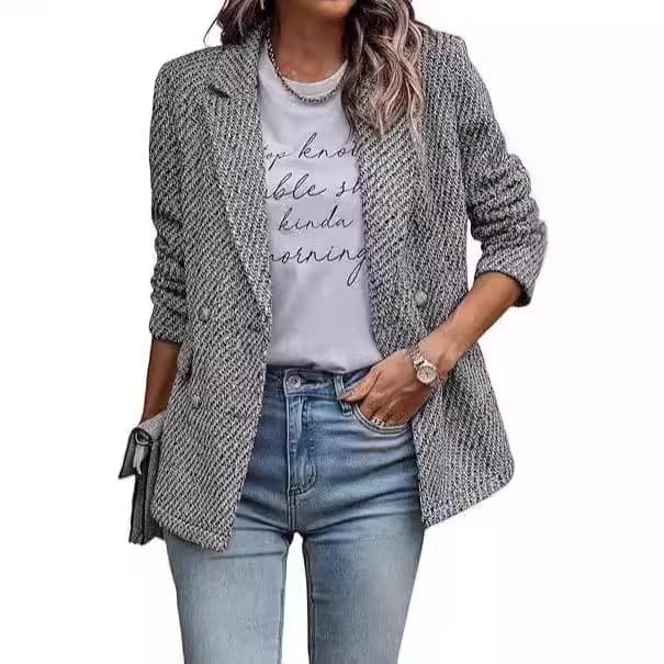 Cross-border foreign trade women's clothing 2024 new blazer chic little luxury style slim-fit pocket mid-length jacket women's wear