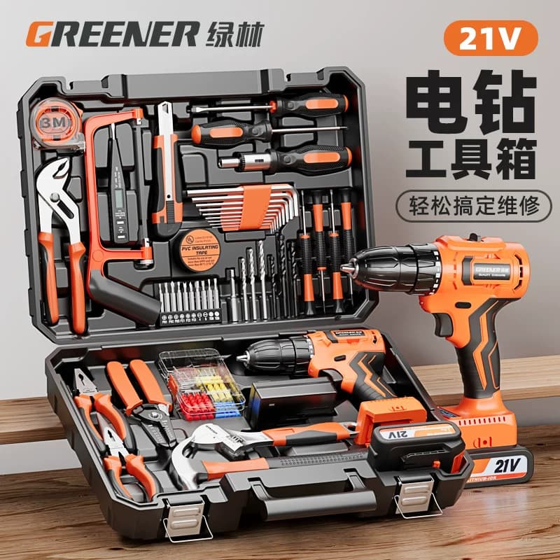 Green Forest Tool Set Household Toolbox Multifunctional Hardware Repair Kit Complete Home Electrician Tool Combination Car