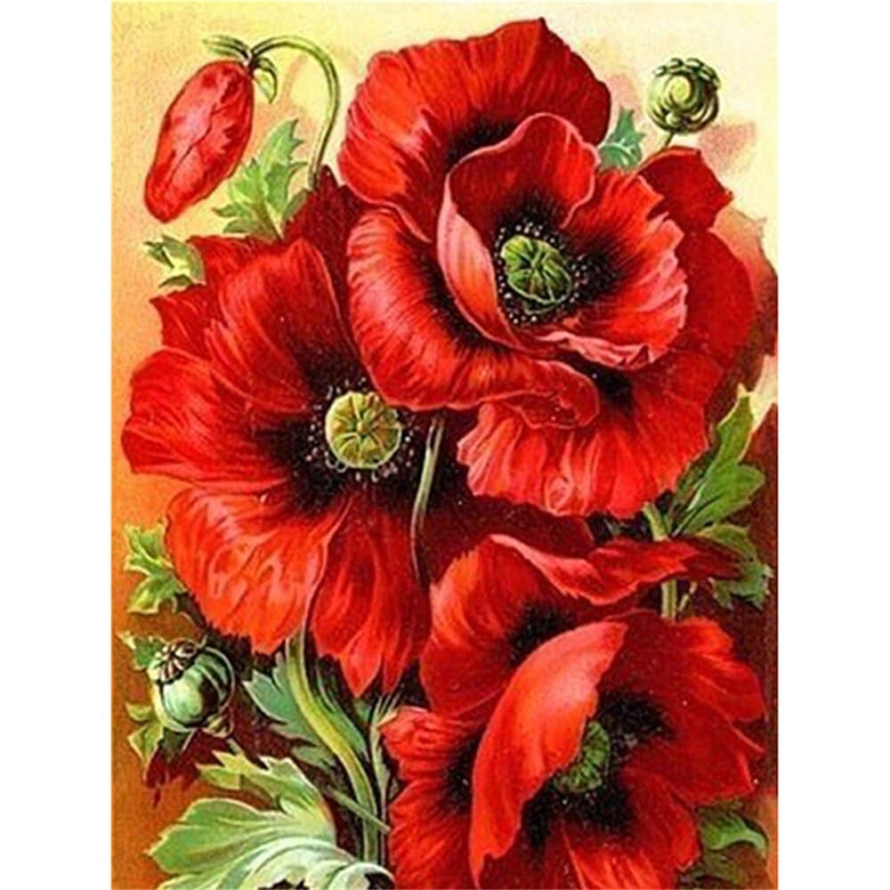 New Red Flower Diamond Painting Cross Stitch Wholesale Floral Landscape Diamond Art Full Drill Diamond Embroidery