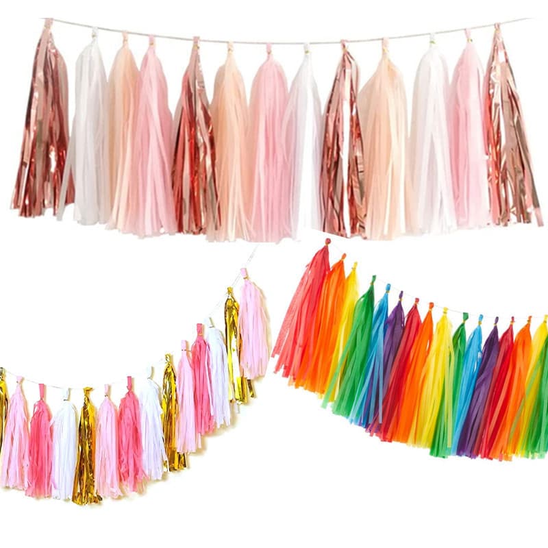 Amazon Metallic Film Paper Tassel Streamer Ribbon, Birthday Party Decoration Supplies, European and American Wedding Room Decoration