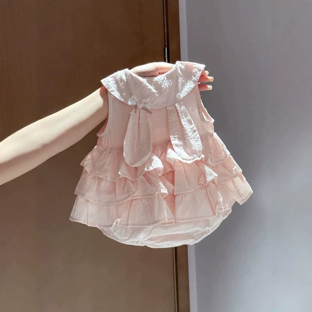 Summer new baby girl sweet doll collar cake skirt infant pink layered ruffle princess dress