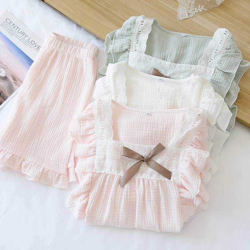 Girls Summer Pajama Set 2025 New Little Girls Princess Style Lace Thin Big Kids Homewear