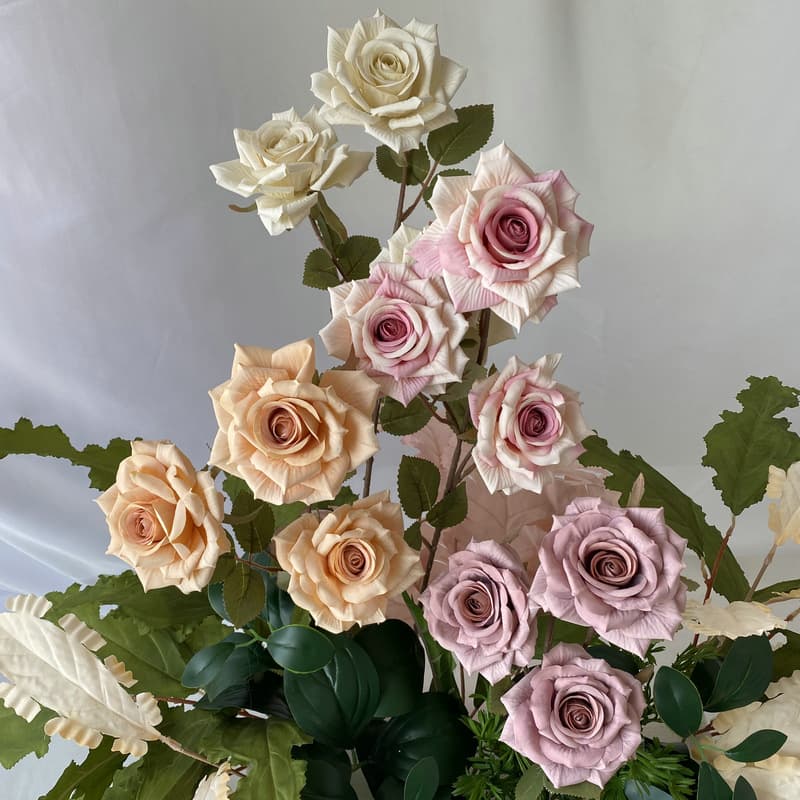 3-Head Coated Silk Screen Diamond Artificial Flowers European Wedding Bridal Bouquet Fake Flowers Roses