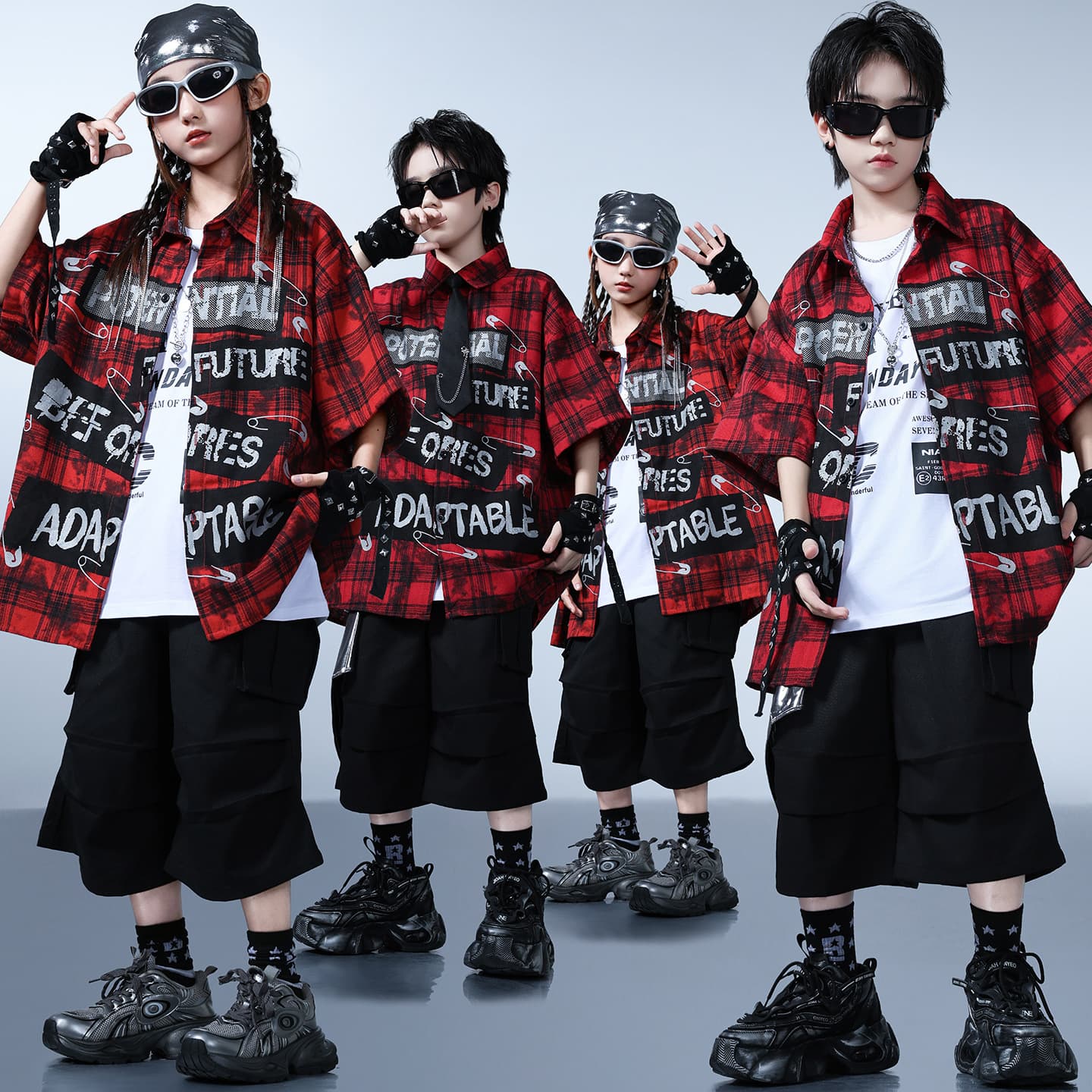 Children's Hip Hop Dance Performance Outfit Summer Cool Street Style Set for Boys and Girls Trendy Hip Hop Fashion Clothing