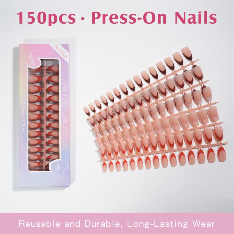 Cross-Border Hot-Selling 150-Piece Boxed French-Style Short Almond Simple Nail Stickers Removable Nail Tips Wholesale