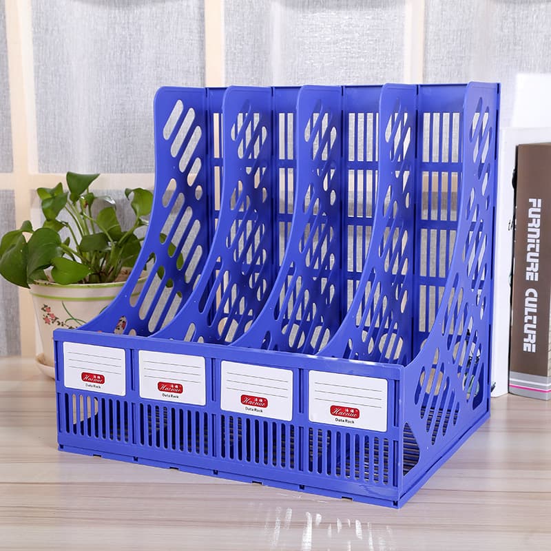 Office Desktop File Organizer Rack, 4-Compartment Document Sorting Shelf, Plastic File Holder File Tray
