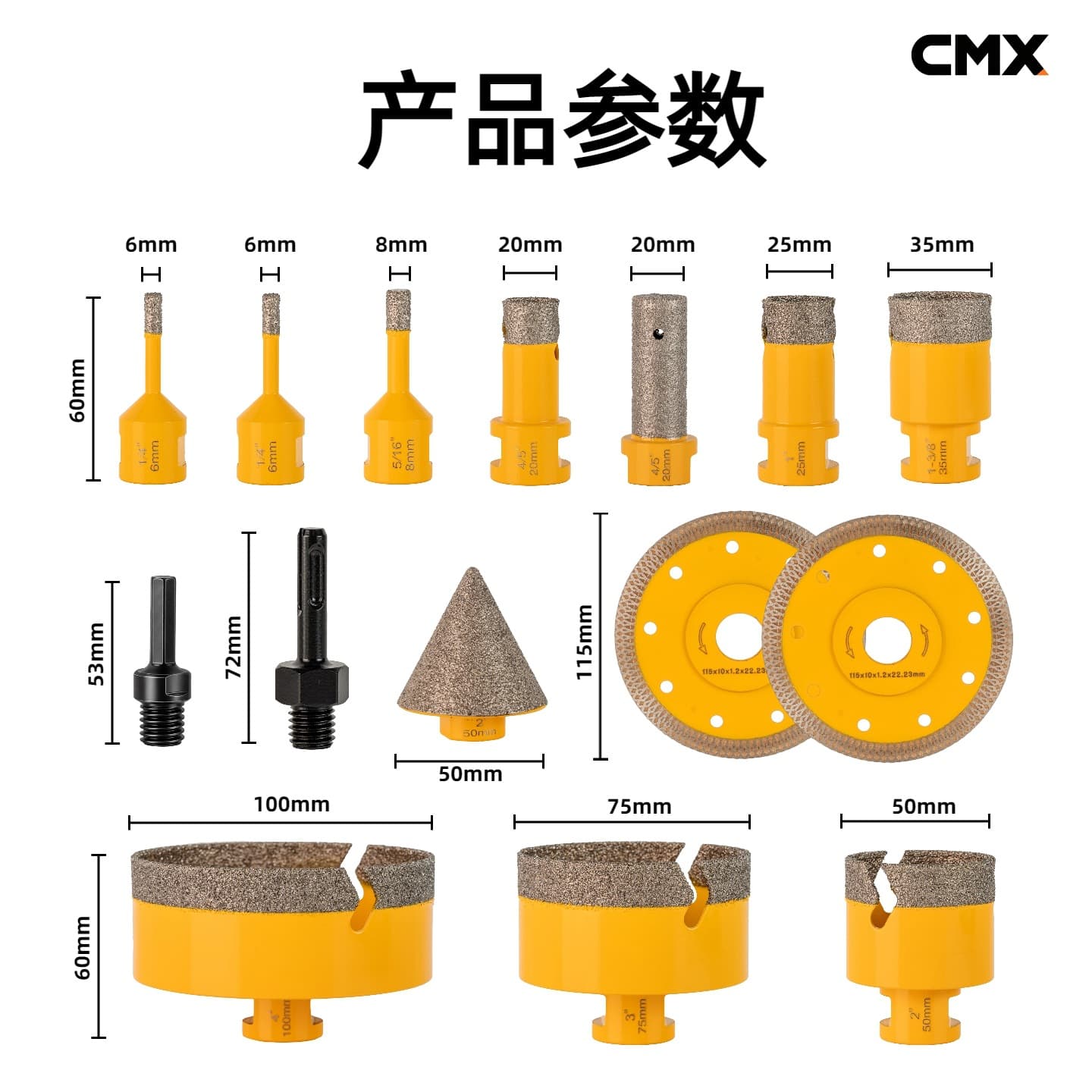 Brazed Dry Drill Bit Angle Grinder Type Tile Hole Cutter American Thread Drill Bit for Marble