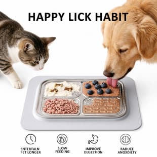 Pet Lick Mat Stainless Steel Slow Feeder Dog Lick Pad Silicone Lick Tray Dog Food Cat Placemat