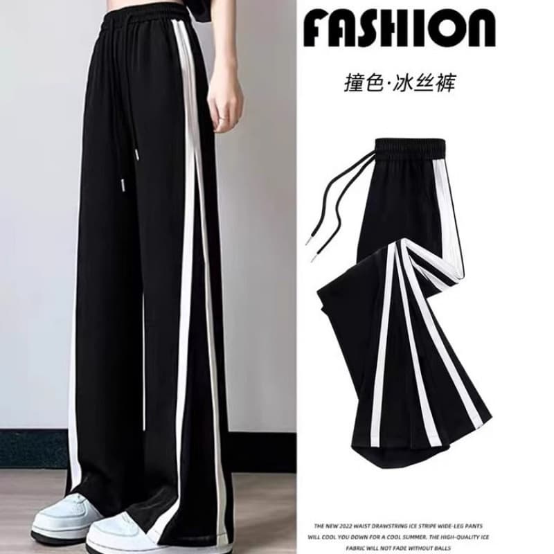 Ice Silk Casual Pants for Women Summer Thin 2026 New Straight Loose Sport Black Spring/Summer High Waist Wide Leg Pants