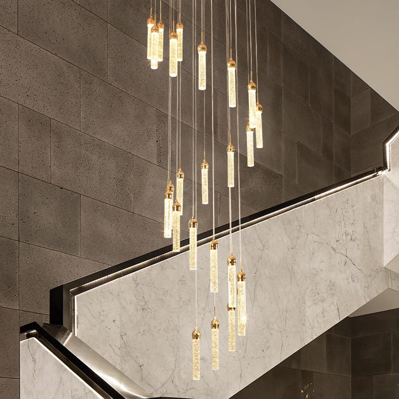 Staircase Long Chandelier, Duplex Living Room Large Chandelier, Modern Minimalist Villa Attic Spiral Staircase Crystal Chandelier