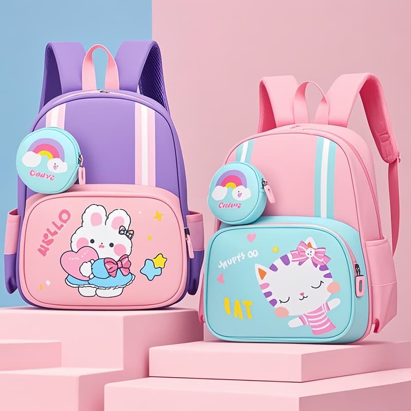 Cute Cartoon Kids Backpack Set with Pencil Case for Nursery Girls Double Shoulder Bag Oxford Cloth Breathable Waterproof Ultra-light