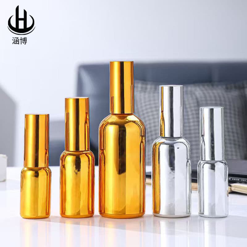 Electroplated Gold Essential Oil Bottle Spray Bottle Silver Serum Dropper Lotion Bottle Cosmetic Perfume Refill Bottle Fine Mist