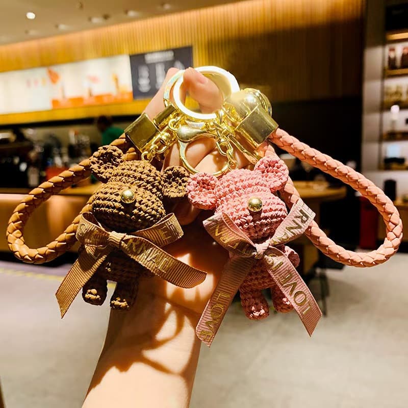 Cute cartoon woolen bear keychain female exquisite couple car pendant ins school bag pendant doll doll