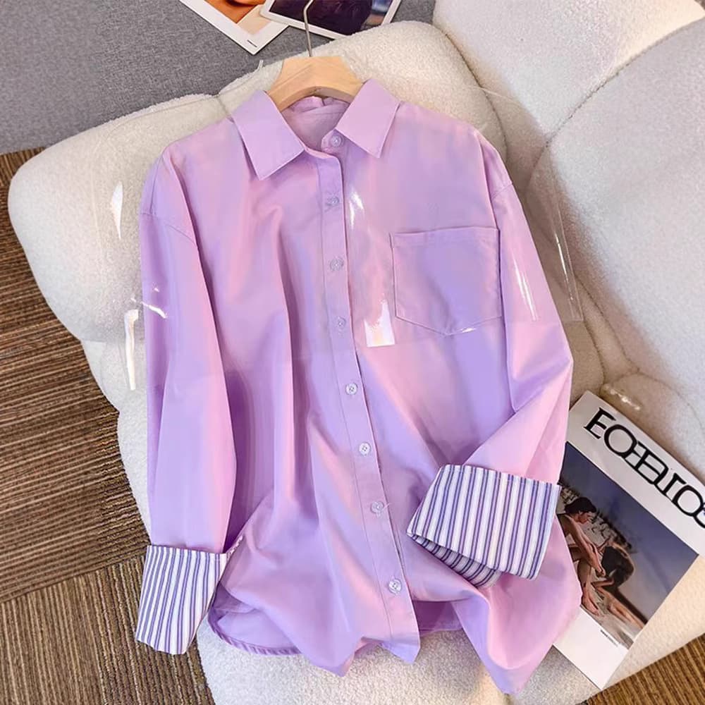 2025 New Style Purple Polo Collar Shirt Jacket for Women Early Spring Elegant Blouse Design Long Sleeve Niche Top