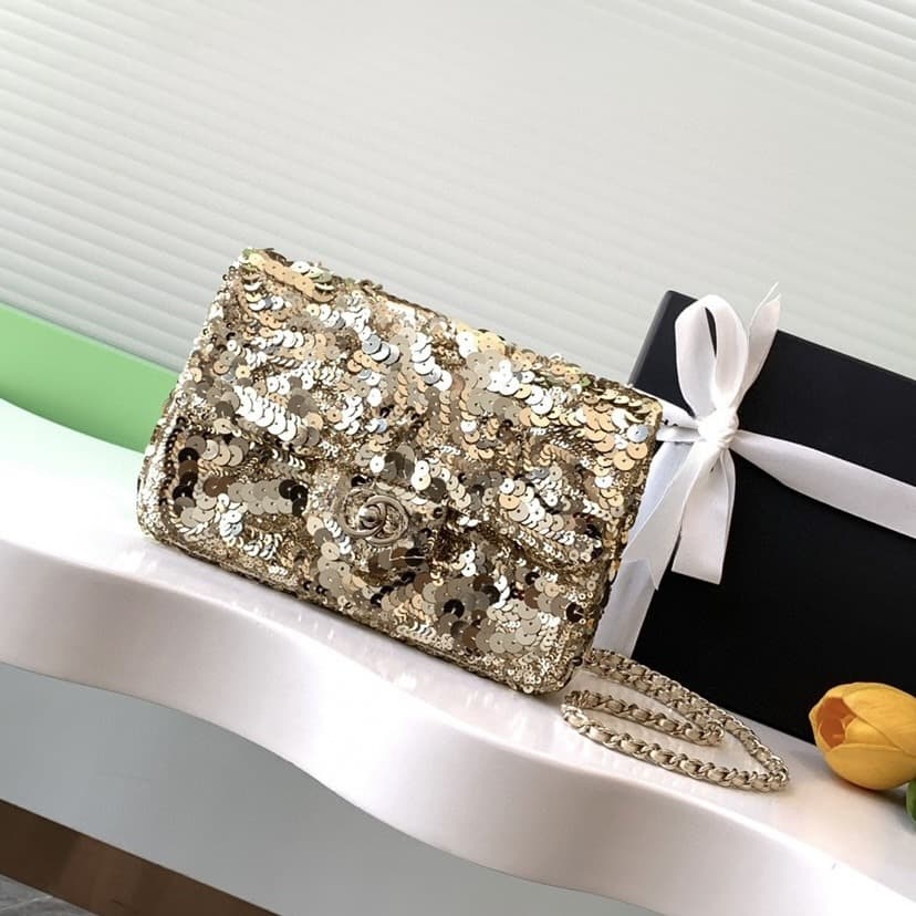 In Stock Chanel-Style Chain Bag Sequined Bag Women's Shoulder Bag Crossbody Bag High-End Exquisite Evening Banquet Luxury Cross-Border