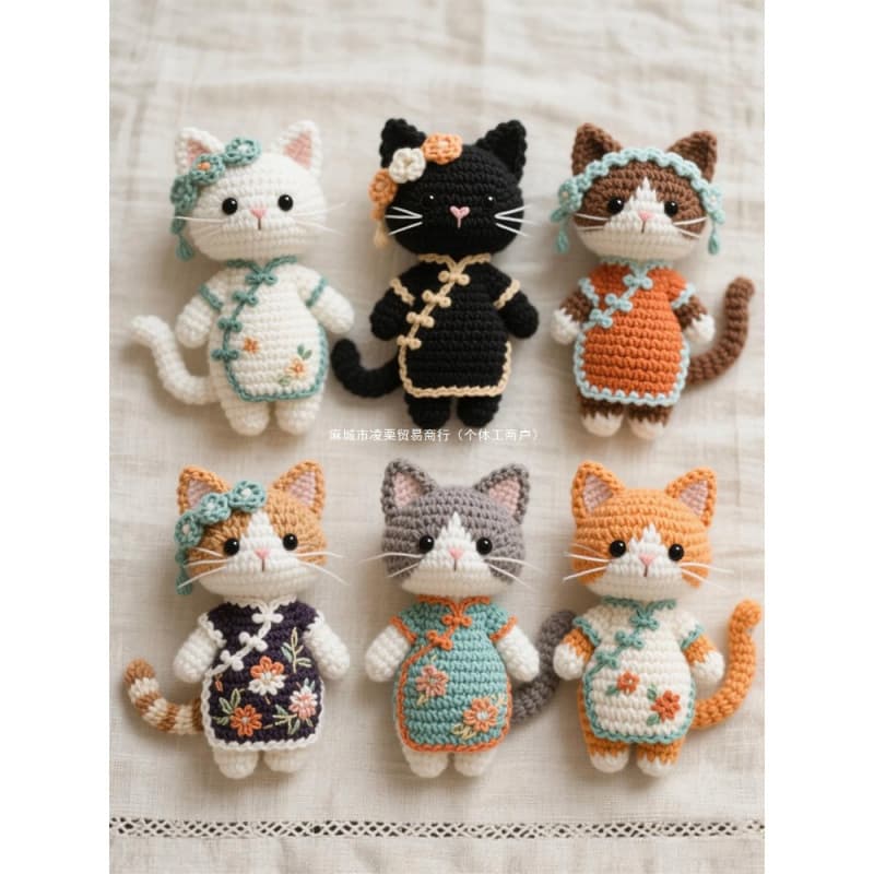 DIY cute cat doll kit, Instagram-style yarn cat keychain, handmade crochet.