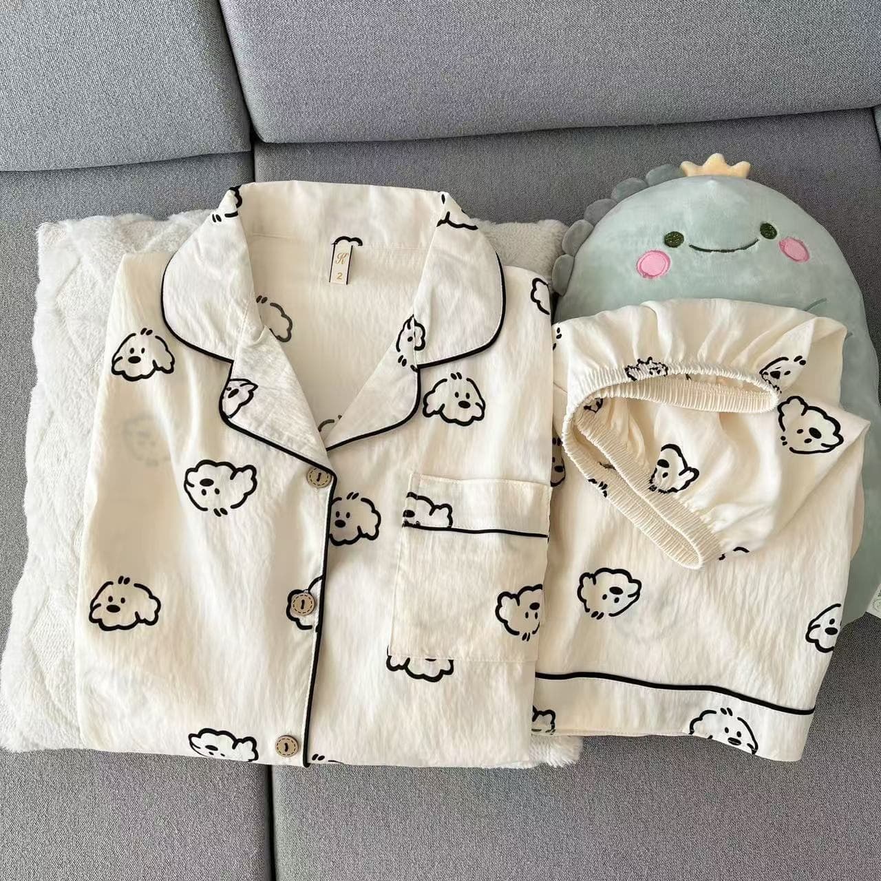 Women's Summer New Cloud Cotton Short Sleeve Short Pajama Set with Notched Collar and Shorts