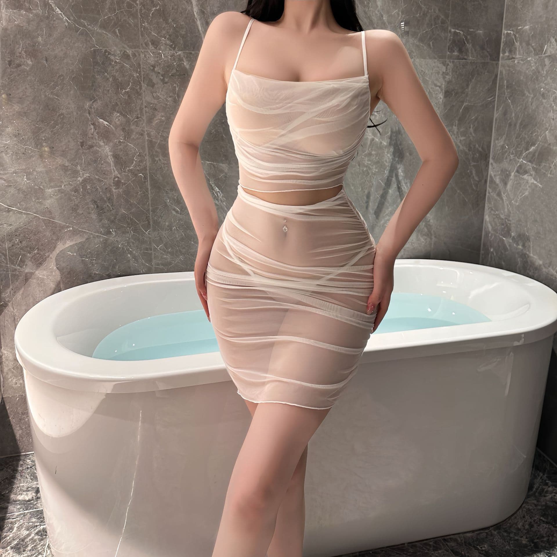 New sexy lingerie set, mesh see-through bodycon hip-hugging see-through seductive cute innocent sexy date set 1017