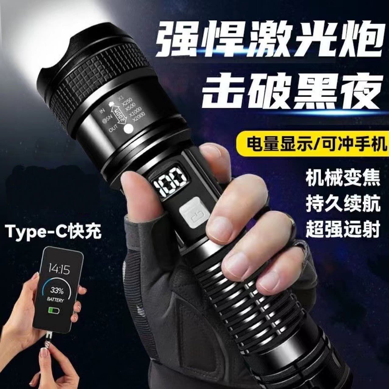Cross-border Outdoor Patrol Spotlight Long-range Strong Flashlight Portable Rechargeable Small Telescopic Wholesale Floodlight P50