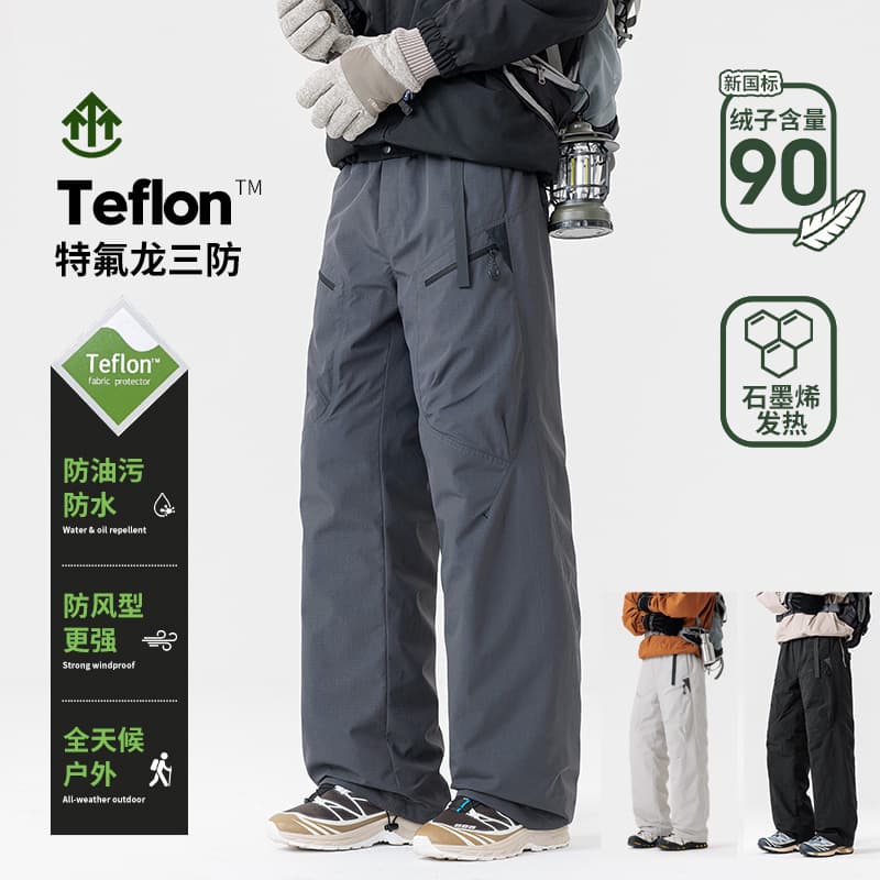 Straight Leg Workwear Down Pants for Men, Premium Feel Thickened Warmth Storm Pants, Winter Outerwear Cold-proof Sports Casual Long Pants